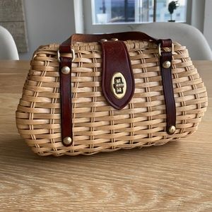 Vintage rattan handbag. Made in Hong Kong. 9” x 5” x 4”